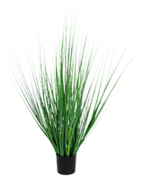 Die feuerhemmende Kunstrasenpflanze Zwiebel 100 cm hat einen schwarzen Topf mit dichten, aufrechten, schlanken grünen grasähnlichen Blättern, perfekt, um jedem Raum eine moderne Note zu verleihen.