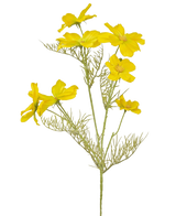 Der künstliche Blumenkörbchen 74 cm gelb hat leuchtend gelbe Blüten und zarte, federgrüne Blätter an schlanken Stielen – perfekt für die Gestaltung eines Blumenstraußes vor einem schlichten weißen Hintergrund.