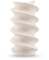Die Vase Tiny Forst 21 cm beige ist eine hohe Keramikvase mit Textur, einer beigen, gesprenkelten Oberfläche und einem wellenförmigen Spiraldesign, ideal für die Präsentation künstlicher Seidenblumen auf weißem Hintergrund.