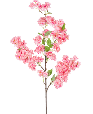 Die künstliche Kirschblüte 100 cm rosa ist ein einzelner künstlicher Kirschblütenzweig mit Büscheln leuchtend rosa Blüten und grünen Blättern, perfekt für den dekorativen Gebrauch.