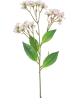 Eine künstliche Blumenorchidee „Real Touch Pink“ von 50 cm mit mehreren Büscheln hellrosa Blüten und grünen Blättern, isoliert auf weißem Hintergrund.