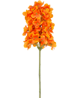 Ein einzelner künstlicher Blumen-Schneeball „Real Touch Orange“, 58 cm hoch, hat leuchtend orangefarbene Blütenbüschel auf einem grünen Stiel vor einem schlichten weißen Hintergrund.