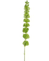 Die künstlichen Blumenglocken aus Irland (98 cm) haben einen einzelnen aufrechten grünen Stiel mit mehreren runden grünen Blättern oder Hochblättern, die gleichmäßig über die Länge verteilt sind, auf einem schlichten weißen Hintergrund.
