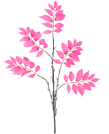 Der künstliche Zweigfarn verzweigt 83 cm rosa hat einen einzelnen dunkelbraunen Stiel, der sich in mehrere kleinere Stiele verzweigt, die jeweils mit Büscheln leuchtend rosa Blätter auf weißem Hintergrund verziert sind.