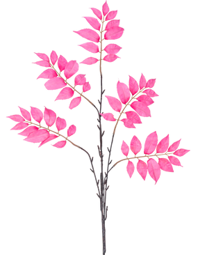 Der künstliche Zweigfarn verzweigt 83 cm rosa hat einen einzelnen dunkelbraunen Stiel, der sich in mehrere kleinere Stiele verzweigt, die jeweils mit Büscheln leuchtend rosa Blätter auf weißem Hintergrund verziert sind.