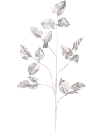 Der Art Branch Salal 90 cm Champagner hat zarte Zweige mit mehreren Stielen und ovalen Blättern in einem glänzenden Champagner-Metallic-Finish vor einem schlichten weißen Hintergrund.