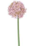 Ein einzelner hoher violetter Stiel der künstlichen Blume Allium Large 80 cm, der eine große, runde Gruppe kleiner sternförmiger Blüten trägt, abgebildet auf einem weißen Hintergrund.