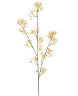 Ein einzelner Stiel einer künstlichen Gipsblume, 106 cm, creme/braun, mit kleinen, anmutigen cremefarbenen und braunen Blüten, die sich verzweigen, auf einem weißen Hintergrund.