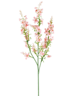 Ein einzelner grüner Stiel mit mehreren Zweigen trägt Büschel kleiner, zarter, blassrosa Kunstblumen-Katzenminze, 75 cm, rosa Blüten und grüne Blätter, abgebildet vor einem schlichten weißen Hintergrund.