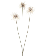 Drei künstliche Blumen der Gattung Xanthium in Creme und Braun, jeweils mit dünnen, langen Stielen von 64 cm, fächerförmig angeordnet vor einem schlichten weißen Hintergrund.