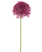 Ein einzelner langer Stiel der Kunstblume Löwenzahn 63 cm Fuchsia trägt eine runde Gruppe kleiner, sternförmiger Fuchsienblüten vor einem weißen Hintergrund.