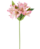 Eine einzelne künstliche Alstroemeria-Blume von 47 cm, rosa/cremefarben, mit verschiedenen rosa und cremefarbenen Blüten und grünen Blättern, dargestellt vor einem weißen Hintergrund.