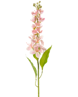 Eine einzelne künstliche Blume, asiatischer Apfel, 84 cm, rosa, mit blassrosa Blüten und schlanken grünen Blättern, vertikal angeordnet vor einem weißen Hintergrund.