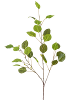 Der künstliche Zweig 118 cm grün ist ein einzelner dünner Zweig mit mehreren grünen Blättern und kleinen Knospen, isoliert auf einem weißen Hintergrund.