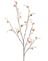 Die Kunstblume Gänseblümchen 108 cm rosa ist ein hoher, schlanker Kunstzweig mit mehreren Zweigen, verziert mit kleinen rosa Gänseblümchenblüten und grünen Blättern, vor einem schlichten weißen Hintergrund.