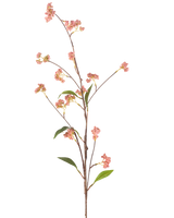Die künstliche Beerenblume 95 cm rosa hat einen langen, dünnen Stiel mit einer Reihe kleiner Büschel rosa Beeren und einigen grünen Blättern, die vor einem schlichten weißen Hintergrund abgebildet sind.