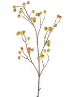 Die Kunstblume Weißdornbeere 104 cm grün/rot hat einen schlanken braunen Stiel mit mehreren Zweigen, die jeweils mit Büscheln kleiner grüner und roter Beeren vor einem weißen Hintergrund verziert sind.
