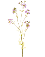 Der künstliche Blumenkörbchen 95 cm lila hat einen zarten Stiel mit mehreren hellvioletten Blüten und kleinen grünen Blättern, die sich wunderschön vor einem schlichten weißen Hintergrund abheben.