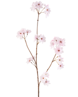 Die Kunstblume Kirschblüte 85 cm hellrosa hat einen einzelnen schlanken braunen Stiel mit Büscheln zarter hellrosa Kirschblüten, wunderschön isoliert auf einem weißen Hintergrund.