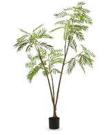 Die Kunstpflanze Mahonia 210 cm ist eine hohe Kunstpflanze in einem Topf mit schlanken braunen Stielen und langen, schmalen grünen Blättern, dargestellt vor einem schlichten weißen Hintergrund.