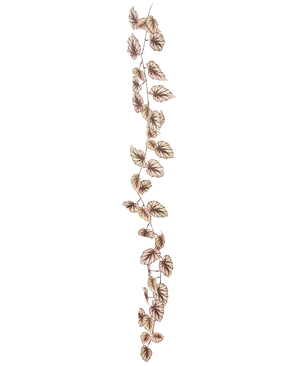 Die künstliche Begoniengirlande 180 cm UV besteht aus einer einzelnen, dünnen Ranke, die mit vielen kleinen grünen und rosa Blättern verziert ist, alles vor einem strahlend weißen Hintergrund.