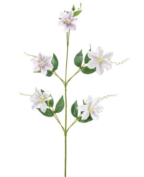 Eine einzelne künstliche Blume Alstroemeria 47 cm rot/lila Stiel mit verschiedenen Zweigen und Blättern, mit fünf rot-lila Blüten mit gelbem Herz, vor einem weißen Hintergrund.