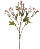 Die künstliche Blume Mini Daisy 61 cm lila ist ein einzelner Stiel mit mehreren Zweigen, verziert mit kleinen lila Blüten und grünen Blättern, isoliert auf weißem Hintergrund.