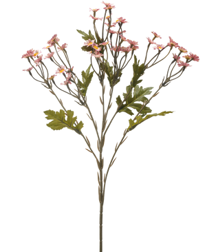 Die künstliche Blume Mini Daisy 61 cm lila ist ein einzelner Stiel mit mehreren Zweigen, verziert mit kleinen lila Blüten und grünen Blättern, isoliert auf weißem Hintergrund.