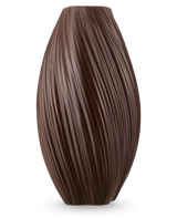 Die Vase Soft Dune 26 cm braun ist eine hohe, dunkelbraune Keramikvase mit einer glatten, glänzenden Oberfläche und einem vertikal gewellten Strukturmuster.