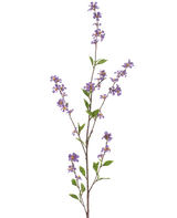 Die künstlichen Blumen 119 cm lila haben einen hohen, schlanken Zweig mit Büscheln kleiner lila Blüten und grünen Blättern, perfekt, um jeden Raum aufzuhellen.