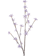 Die künstlichen Wildblumen 112 cm in Flieder haben drei schlanke braune Stiele mit zarten violetten Blüten und schmalen grünen Blättern vor einem schlichten weißen Hintergrund.