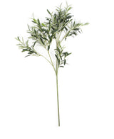 Das künstliche Olivenblatt 90 cm feuerfest hat schlanke Blätter und mehrere Stiele, ideal als mediterrane Dekoration. UV-beständig und feuerhemmend, isoliert auf weißem Hintergrund.