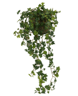 Der künstliche Efeu Deluxe Green 90 cm ist ein Hängekorb mit üppigen, grünen Efeuranken, die sich elegant vor einem weißen Hintergrund abheben.