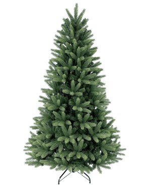 Der künstliche Weihnachtsbaum „Weideman“ aus PE/PVC steht satt und grün auf einem Metallständer vor einem schlichten weißen Hintergrund, bereit zum Aufstellen Ihrer liebsten Weihnachtsdekoration.