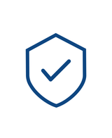 Das Symbol für die Versandversicherung ist ein blaues Schild mit einem zentralen Häkchen, das Sicherheit, Bestellbestätigung oder Liefergarantie auf weißem Hintergrund symbolisiert.
