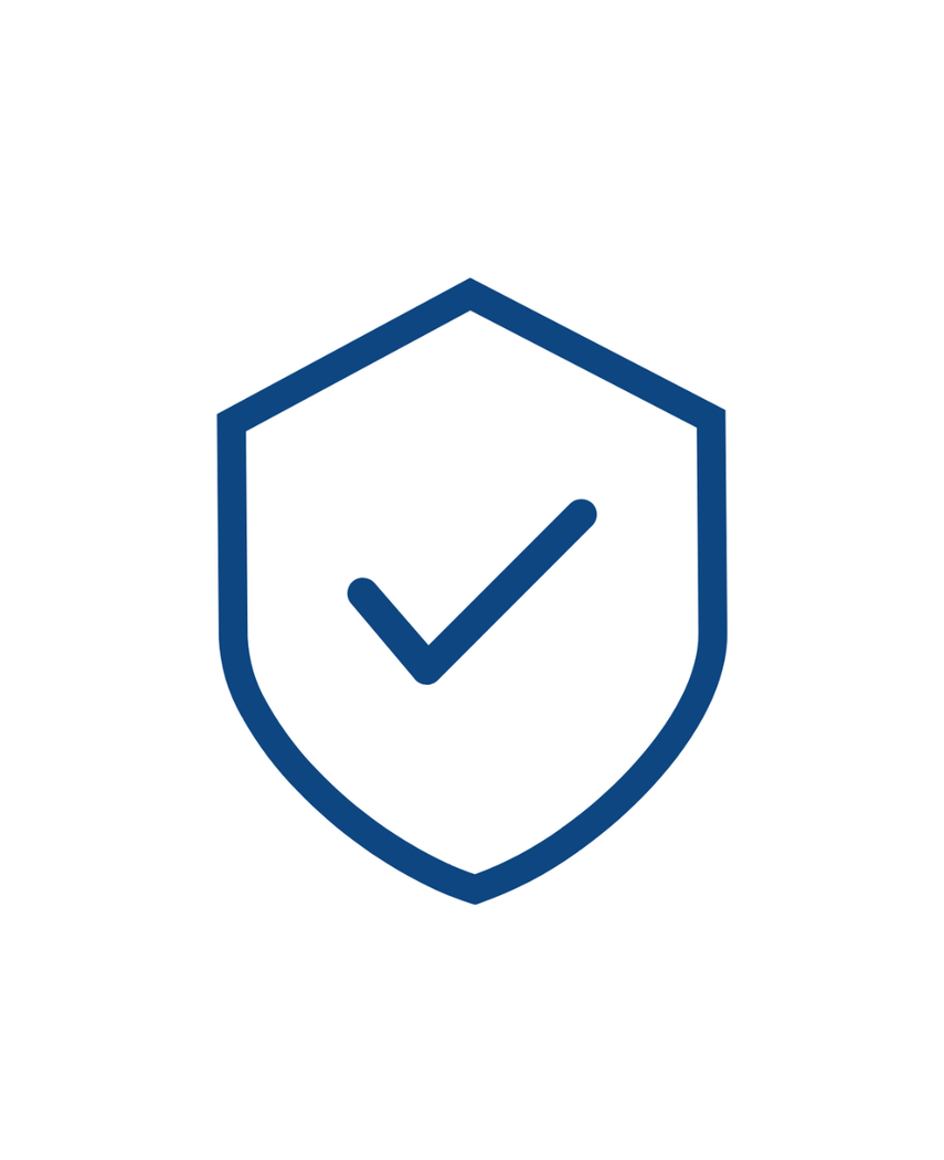 Das Symbol für die Versandversicherung ist ein blaues Schild mit einem zentralen Häkchen, das Sicherheit, Bestellbestätigung oder Liefergarantie auf weißem Hintergrund symbolisiert.