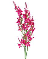 Die künstliche Blumen-Katzenminze 75 cm rosa hat einen Stiel aus leuchtend rosa künstlichen Blüten mit grünen Blättern, isoliert auf einem weißen Hintergrund.