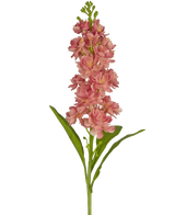 Die Kunstblume Violier 78 cm rosa ist eine künstliche rosafarbene Stockblume mit mehreren Blüten und grünen Blättern, die vor einem weißen Hintergrund präsentiert wird.
