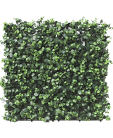 Die künstliche Hecke Eukalyptus 50x50 cm UV ist eine quadratische Platte mit dichten, kleinen, runden künstlichen Eukalyptusblättern, dicht gepackt für ein lebendiges und natürliches Aussehen, perfekt für die Gestaltung üppiger vertikaler Gärten oder dekorativer Wände im Innen- und Außenbereich.