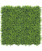 Künstliche Hecke Cupressus 50x50 cm UV: Eine dichte, leuchtend grüne künstliche Heckenplatte, von oben betrachtet vor einem weißen Hintergrund, ideal für die Gestaltung realistischer Pflanzenwände.