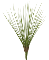 Die Kunstrasenpflanze Royal Grass UV 60 cm hat hohe, dünne, grüne Kunstrasenstiele, die an der Basis gebündelt sind und sich nach außen fächern, vor einem schlichten weißen Hintergrund.