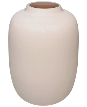 Die Artic Beige Vase (Ø21 x H29 cm) ist eine glatte, cremefarbene Keramikvase mit runder Form und einer kleinen ausgestellten Öffnung, abgebildet vor einem weißen Hintergrund.