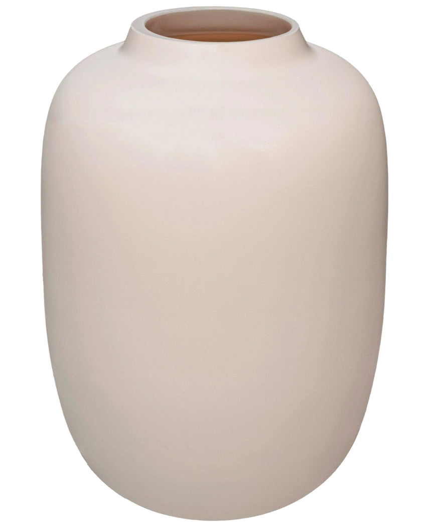 Die Artic Beige Vase (Ø21 x H29 cm) ist eine glatte, cremefarbene Keramikvase mit runder Form und einer kleinen ausgestellten Öffnung, abgebildet vor einem weißen Hintergrund.